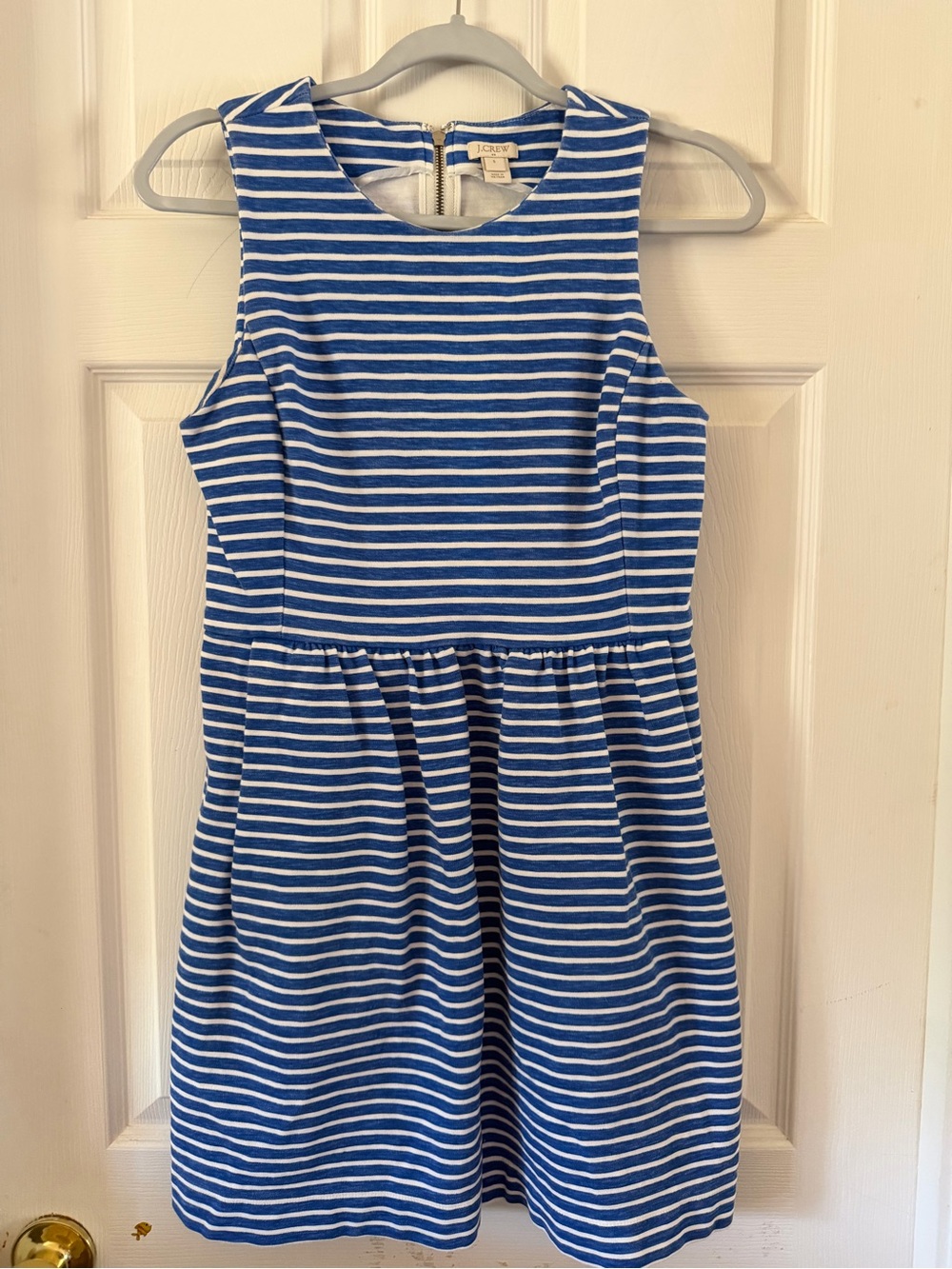 J. Crew Blue and White Striped Sleeveless Dress